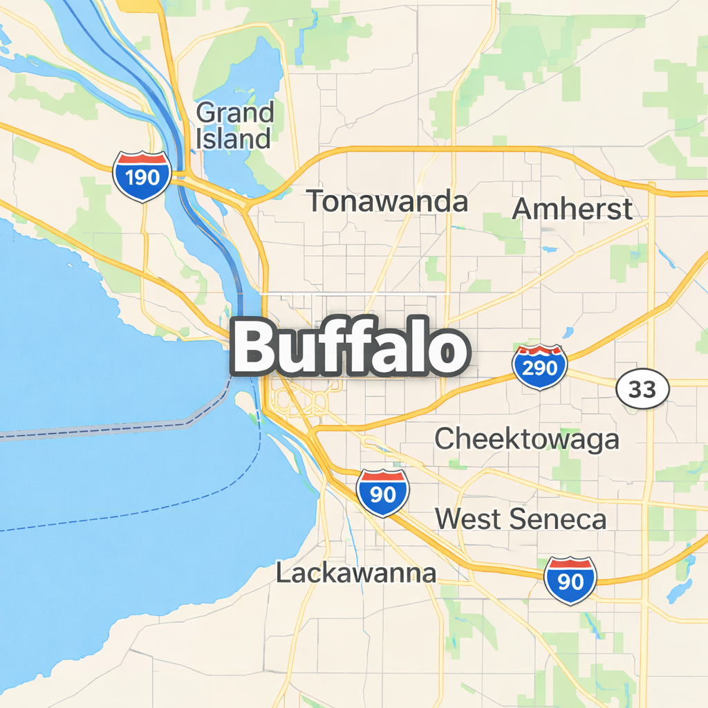 Service area map for Buffalo, New York and surrounding areas